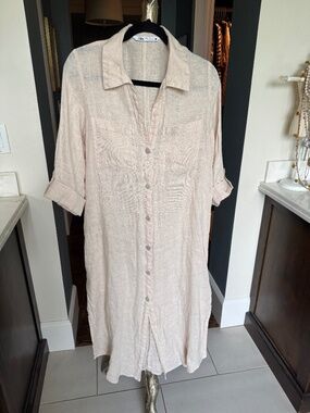 Zara 100% linen pale pink dress